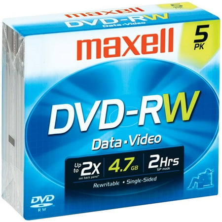 Maxell 635125 4.7GB DVD-RWs with Jewel Cases, 5pk
