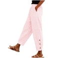 thumbnail image 5 of Women Summer Gingham Plaid Elastic Drawstring Waist Jogger Pants, Snap Button Loose Ankle Cropped Trousers with Side Pockets Beach Vacation Loungewear Casual Bottoms Pink S(S), 5 of 8