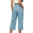 thumbnail image 5 of Yangnuo Women High Waist Pleated Capri Dress Pants With Pockets Belted Casual Business Commuter Cropped Trousers, 5 of 5