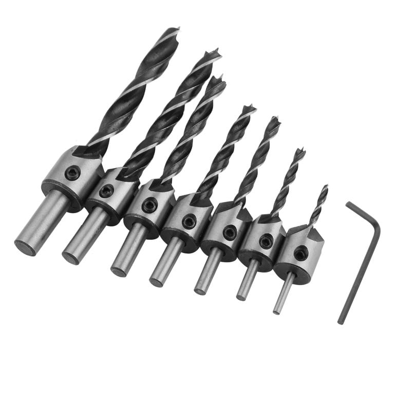 7pcs HSS Countersink Drill Bit Set 3mm-10mm Reamer Woodworking Chamfer by LESHP