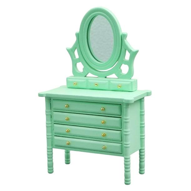 Tocador en miniatura para casa de muñecas, modelo de escena DIY, espejo, tocador en miniatura, 1/12 Verde perfke Mini tocador de casa de muñecas