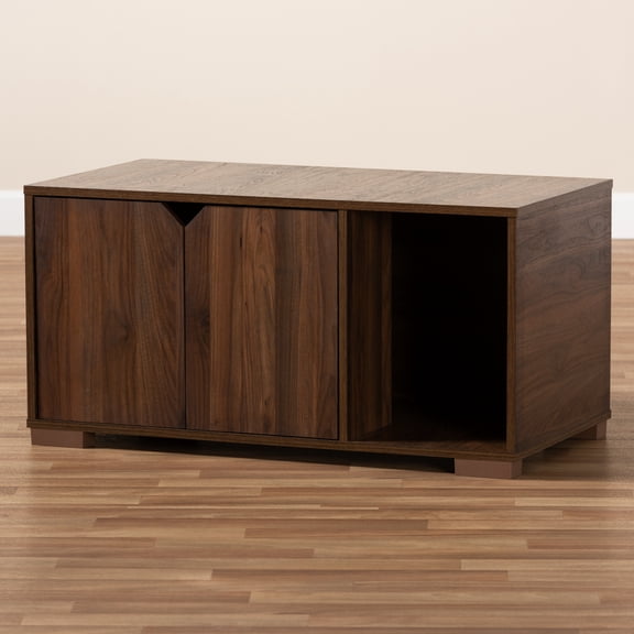 Baxton Studio Jasper Modern and Contemporary Walnut Brown Finished 2-Door Wood Cat Litter Box Cover House