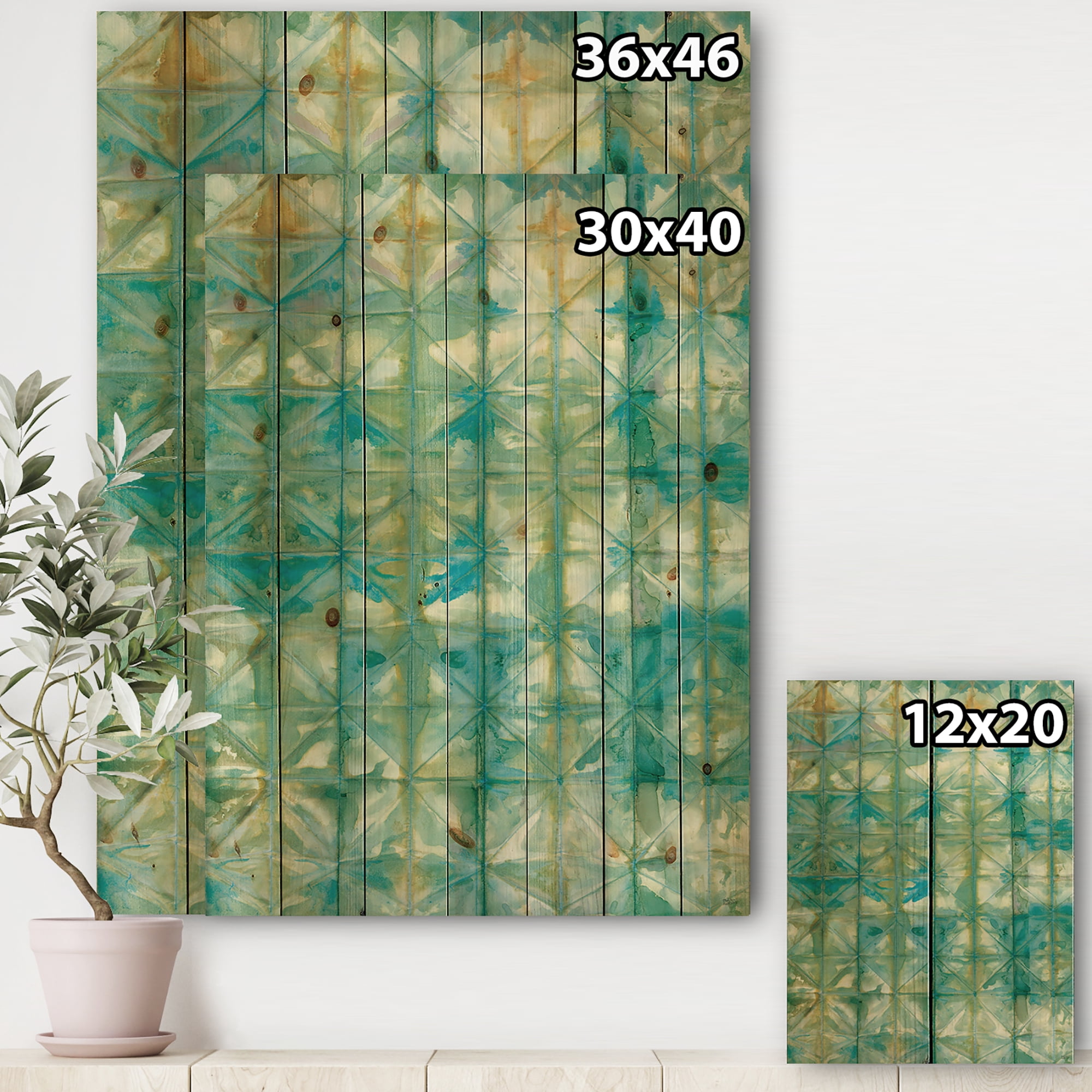 Designart 'Minimal Geometric Blue Diamonds I' Transitional Print on Natural Pine Wood