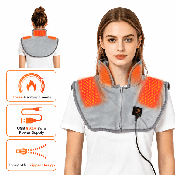 Heating Pad for Neck and Shoulders and Back, USB Heated Neck Wrap Warmer with 3 Heat Settings, 16"x 12", Wearable Neck Heating Pad, Gifts for Women Men