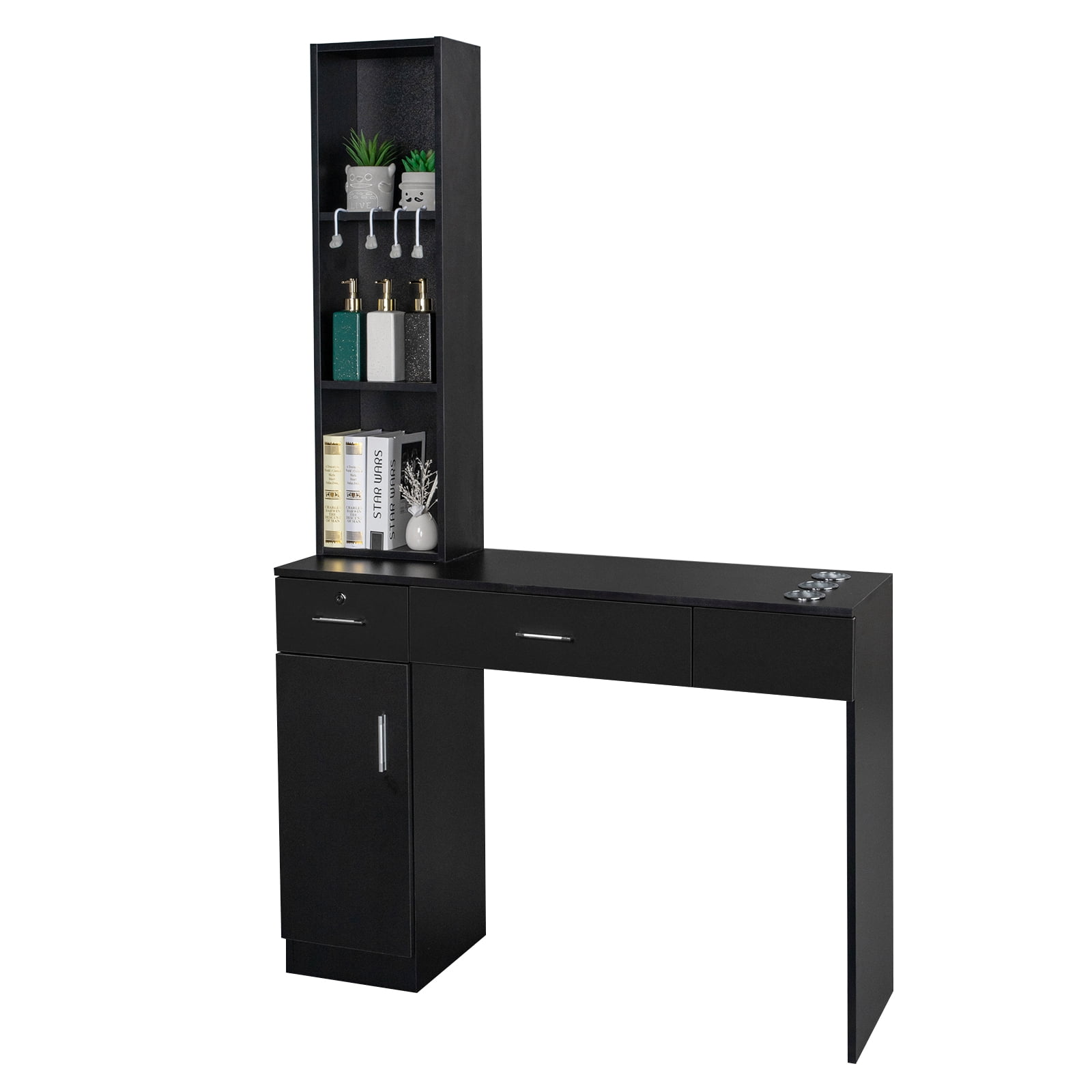 OmySalon Barber Station Wall Mount Salon Hair Styling Beauty Spa Equipment with 2 Drawers, 1 Storage Cabinet, 3 Open Shelves (Black) OmySalon Barber Station Wall Mount Salon Hair Styling Beauty Spa Equipment with 2 Drawers, 1 Storage Cabinet, 3 Open Shelves (Black)