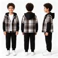 thumbnail image 4 of Jolyshlid Boys 2 Piece Sweatsuit Flannel Plaid Button Shirt Hoodie and Cargo Pants Sets for Kids Clothes Black 9-10 Years, 4 of 7