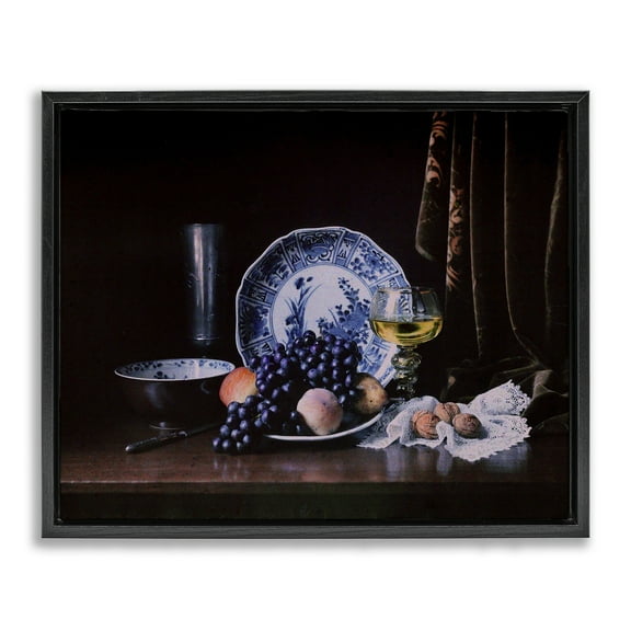 Stupell Industries Baroque Still Life Food & Beverage Photography Black Floater Framed Canvas Art Print Wall Art, 21 x 17