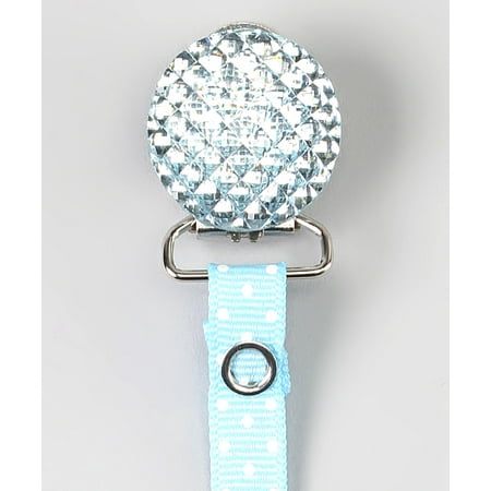 Polka Dot Ribbon Quilted Crystal Pacifier Clip