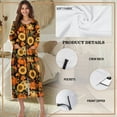 thumbnail image 5 of FKELYI Women Zip Up Robe Nightgowns Comfy House Coats Autumn Sunflower Pumpkin Leaf Print Full Length Sleepwear House Dress Long Sleeve Bathrobe with 2 Pockets, 3XL, 5 of 6