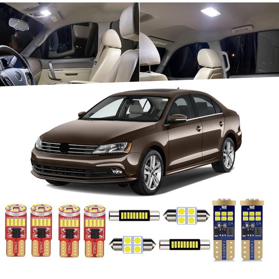 13 Piece Interior LED Lights Kit for VW Jetta MK6 2011-2017 Dome Map Trunk Stepwell Light Bulb Install Tool