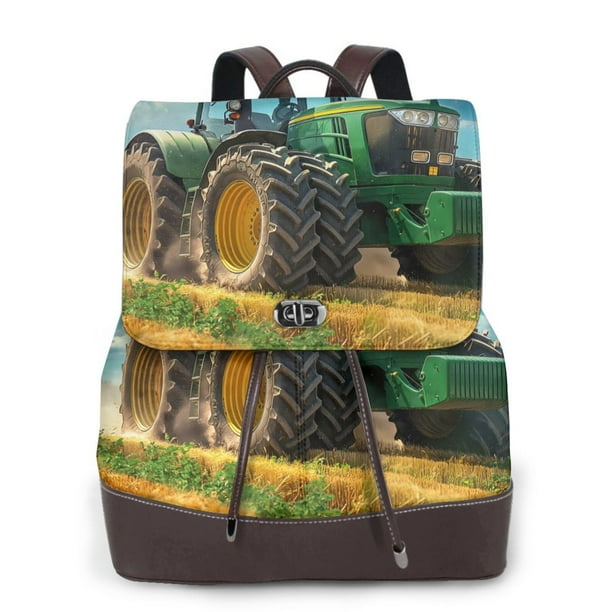Fotbe Green Tractor Field Mochila Bolso con Estampado para Mujer, Mochila Antirrobo de Nylon Impermeable, Bolsa Ligera de Hombro