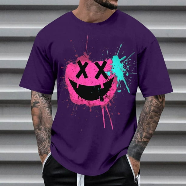 Blusas y camisas de manga corta con cuello redondo para hombre, blusas casuales de verano a la moda con cuello redondo y estampado para hombre.