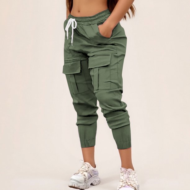 WILLBEST Pantalones Casuales de Mujer, de Moda, con Cintura Elástica, Holgados, Cargo, con Bolsillo para Mayor Comodidad Diaria. Chica