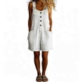 thumbnail image 3 of VBVC Women's Adjustable Straps Denim Short Overalls , Summer Button Down Overalls For Women , Ladies' Rolled Hem Denim Overalls with Pockets,White,S-3XL, 3 of 7
