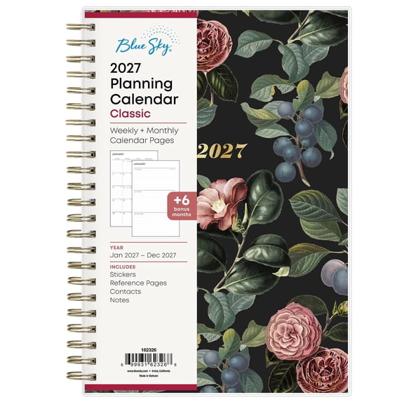 Blue Sky 2027 Weekly and Monthly Planner Calendar, January 2027 - December 2027, 5" x 8", Flexible Cover, Durable Twin Wire Binding, Includes Sticker Sheet, Noire