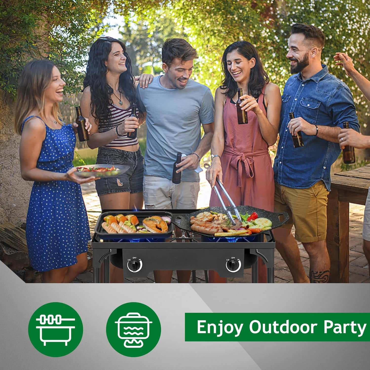 Karl home 2 Burner Propane Gas Stove, 15,0000 BTU Camping Cooker with Removable Legs & Adjustable PSI Regulator for Baking Frying Backyard Cooking BBQ Outdoor