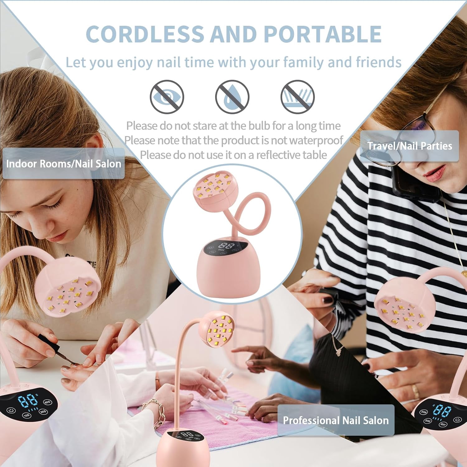 ABCISI UV LED Nail Lamp, 36W Mini Cordless Gel x Nail Lamp Flash Cure, Auto Sensor Gooseneck Portable USB Gel Nail Dryer UV Light with 3 Timers and LCD Display for Home DIY, ML-10007