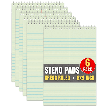 1InTheOffice Steno Pads 6x9, Steno Pads, Spiral Steno Pads, Gregg Rule, Green Tint, 6 x 9, 80 Sheets, 6/Pack
