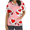 thumbnail image 2 of Valentines Day Scrub Tops Women, Heart Blouses for Women, Short Sleeve V Neck Shirts Women's Valentine's Day Printed Blouse with Pockets Nurse Tops Short Sleeved V-Neck Tops Shirt, 2 of 5