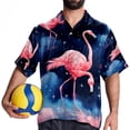 thumbnail image 4 of Starry Sky Flamingo Men's Hawaiian Print Casual Button Down Short Sleeve Summer Beach Shirt - Unisex, 4 of 6