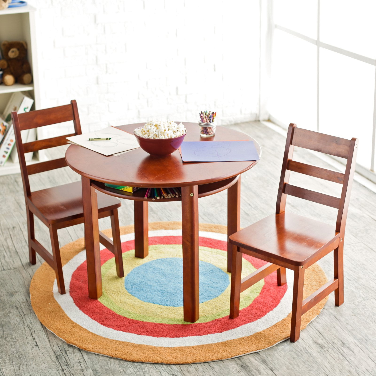 Lipper Child S Round Table With Shelf 2 Chair Set Multiple Colors