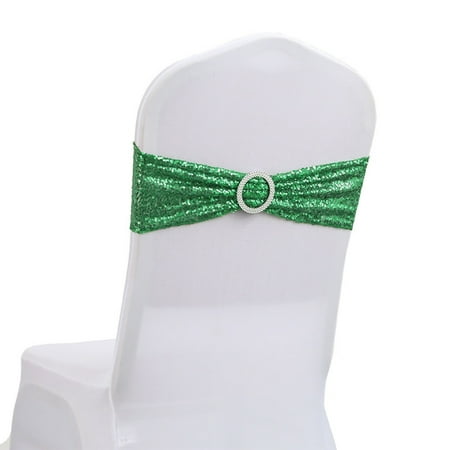 

〖Roliyen〗Home Decor Event Party Holiday Party Decorative Chair Cover Bow Back Flower Elastic Bandage Sequin Bandage