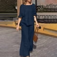 thumbnail image 2 of Jsaierl Cotton Linen Sets for Women 2 Piece Outfits Summer Loose 3/4 Sleeve Oversized Top and Wide Leg Pants Sets Loungewear, 2 of 8