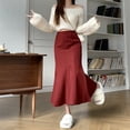 thumbnail image 6 of Fishtail Skirt Elastic High Waist Ruffle Trim Maxi Skirt Solid Color Hip Wrapped Long Skirt Office Lady Skirt Daily Wear, 6 of 8