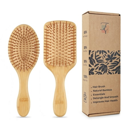 FungYuan Hair Brush Set of 2, Natural Bamboo Hair Brushes, Massage Scalp, Exfoliate, Remove Tangles