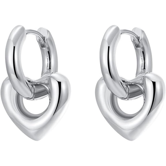 Chunky Heart Hoop Earrings for Women Two Tone Love Statement Drop Earrings Trendy Stainless Steel Huggie Earrings Dainty Jewelry Gifts