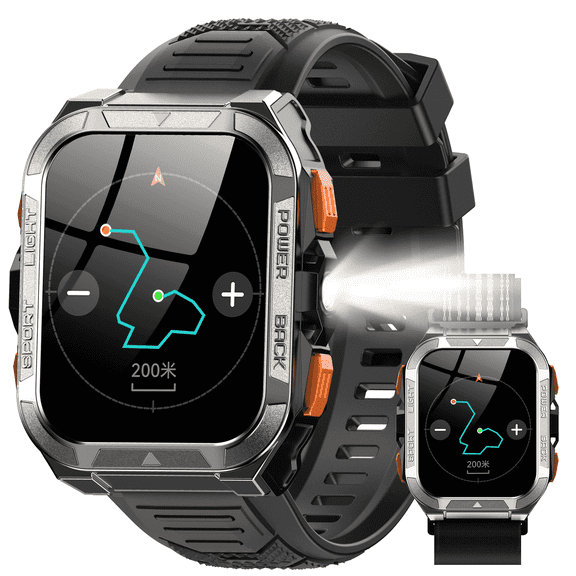 GPS Smart Watch for Men with Compass & LED Flashlight, Bluetooth Call, AI Voice Assistant, Multi-Sport Fitness Tracker for Android iPhone, Black