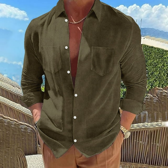 Fankiway Chemises à Manches Longues pour Hommes Mode Décontractée Col Rabattu Cardigan Chemise Blouse Hauts Chemises Habillées pour Hommes Grande Taille