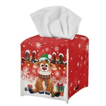 Psesaysky Tissue Box Cover PU Leather, Cartoon Reindeer Christmas Waterproof Square Car Tissue Holder Storage for Bathroom Vanity, Countertops, Dressers, Night Stand, Parlors and Offices