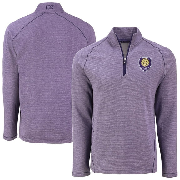 Men's-Cutter & Buck  Heather Purple Orlando City SC Peshastin Eco Fleece Recycled Raglan Half-Zip Top