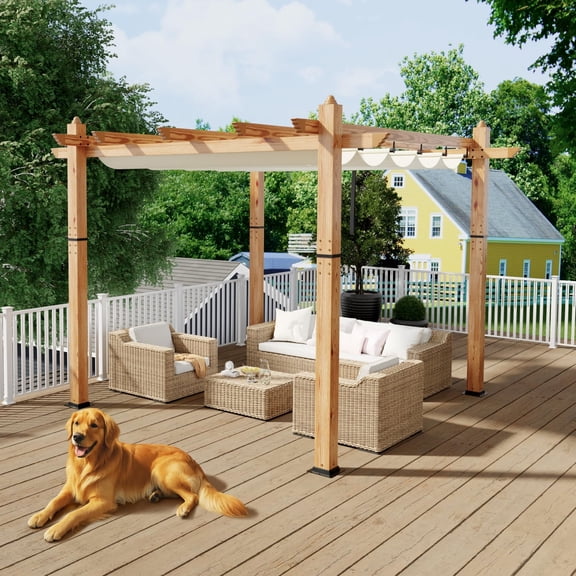 Senfot 10'x10' Aluminum Pergola with Retractable Canopy Outdoor Patio Sun Shade Cover for Deck Backyard Garden