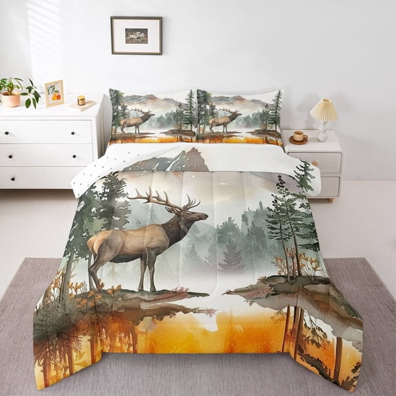 Erosebridal Jungle Animal Deer Bedding Twin Comforter Set,Tropical Botanical Tree Down Comforter,Nature Wildlife Bedding Sets Twin with Comforter,Breathable Bedroom Decor Reversible，2 Pieces