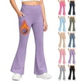 thumbnail image 2 of Fengactive Kids Girls Flare Leg Pants High Waist Casual Plush Sports Trousers With Side Pockets 4 -16T, 2 of 8