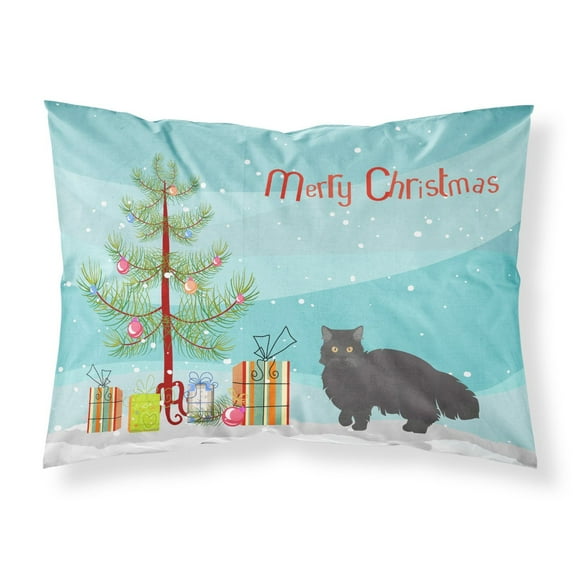 Black Persian Traditional Cat Merry Christmas Fabric Standard Pillowcase