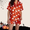 thumbnail image 5 of Trendfront Womens Relaxed 2 Piece Halloween Pajama Set Notched Collar Button Front Short Sleeve Top Elastic Waist Shorts Ghost Print Sleepwear for Women, 5 of 7