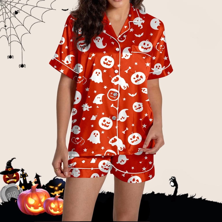 4 Color Printers VBEWZET Women Halloween 2‑Piece Pajama Set, Multi‑Color Ghost Pumpkin ...