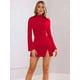 thumbnail image 5 of Vestido de Mujer con Mangas Largas Cruzadas, Volantes, Dobladillo Ajustado, Abertura, Cuello Medio Alto, Falda Corta, Cintura Ajustada. Rojo M, 5 of 9
