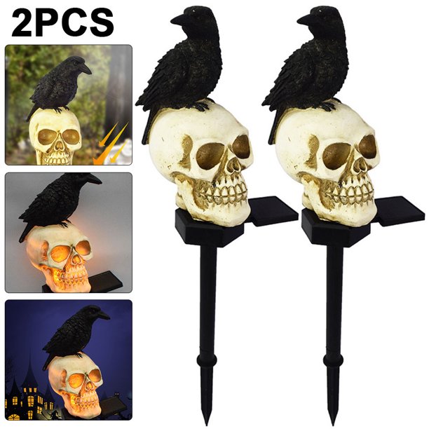 2 Piezas Luces Solares LED Estacas Resina Solar Halloween (B) Rojo