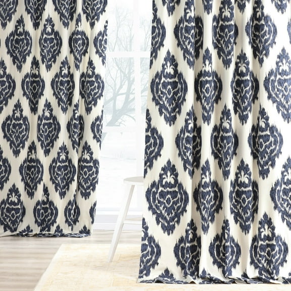 Ikat Blue Printed Cotton Curtain (1 Panel), Ikat Blue, 50W X 96L