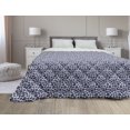 thumbnail image 1 of Floral Down Alternative Comforter, Hand Drawn Shabby Flower Petals Ethnic Russian Folk Art Tones Flourish Motif, Microfiber Quilt for All Season, 5 Sizes, Navy Blue White, by Ambesonne, 1 of 3