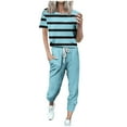 thumbnail image 2 of Baikeli Women's Sets Clearance Two Piece Outfits for Women 2024 Summer Suits Striped Tops Drawstring Waist Pants Jogger Sets With Pockets Pants Suit for Women Dressy Casual, 2 of 5