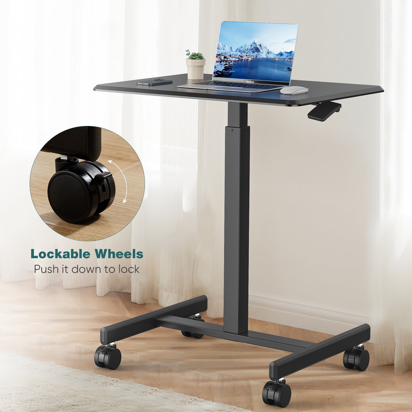 JOINSUN Laptop Stand with Rollable Wheels, Height Adjustable for Study, Office and Classroom, Black