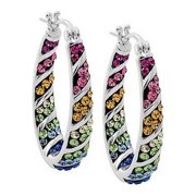 YEIDID INTERNATIONAL Multi Color Elements Crystal Rainbow Hoops In White Gold