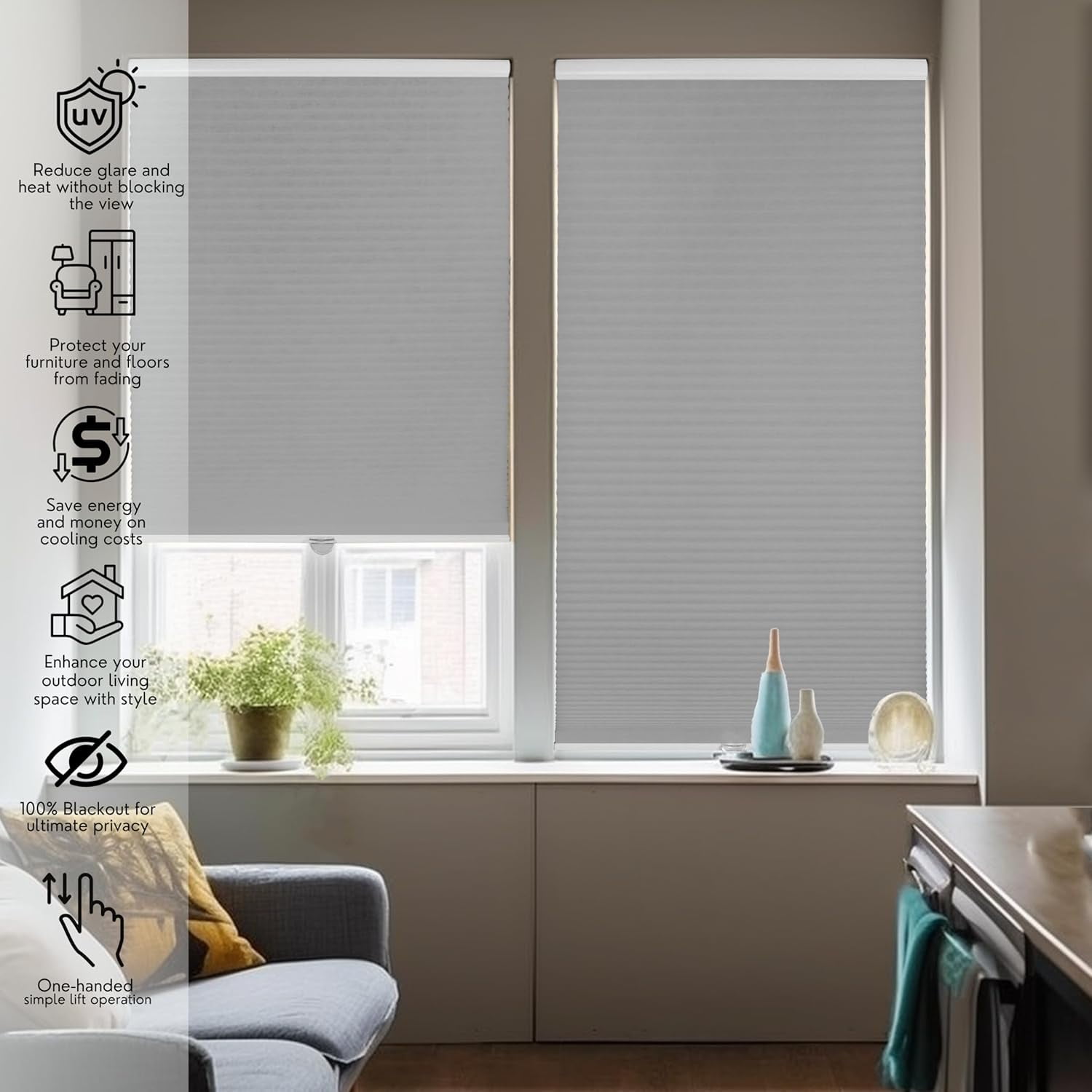 Chicology Silver Cordless Light Filtering Cellular Shades 36.25 in. W x 48 in. L