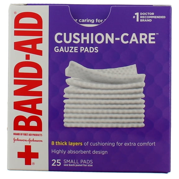 Band-Aid Brand Cushion Care Gauze Pads, Small, 2 in x 2 in, 25 ct (Pack of 2)