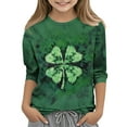 thumbnail image 2 of Tungbrin St. Patrick's Day Shirts for Girls Classic Crewneck 3/4 Sleeve Tshirts Trendy Shamrock Graphic Kids Tops, 2 of 5